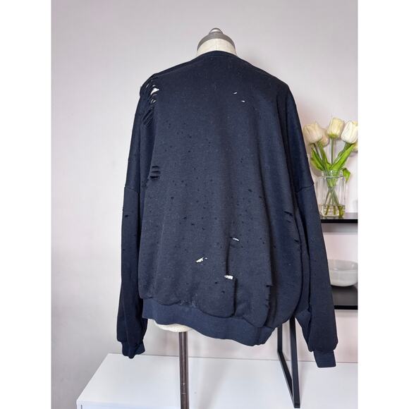 June 6th Distressed Black Oversized Pullover Sweatshirt Size M USED - Picture 2 of 7